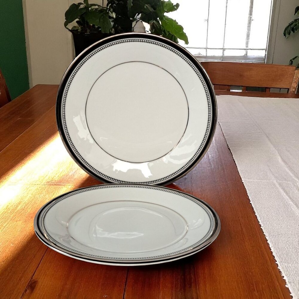 Set of Two ROYAL DOULTON SARABANDE DINNER PLATES PLATINUM RIMS 10.5”